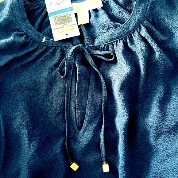 Michael Kors Cold Shoulder Long Sleeve Blouse - Midnight Blue Size Large - $110 - Picture 4 of 7